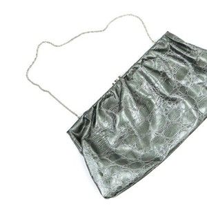 Vintage 80's Y2K Faux Crocodile Convertible Bag with Chain Silver Grey Kisslock